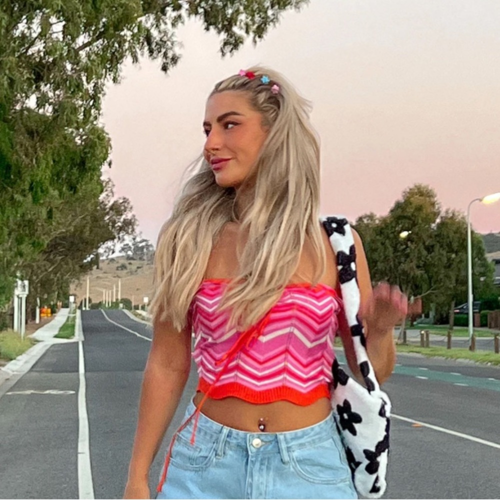 Princess Polly Rosalie pink and orange tube top small/medium